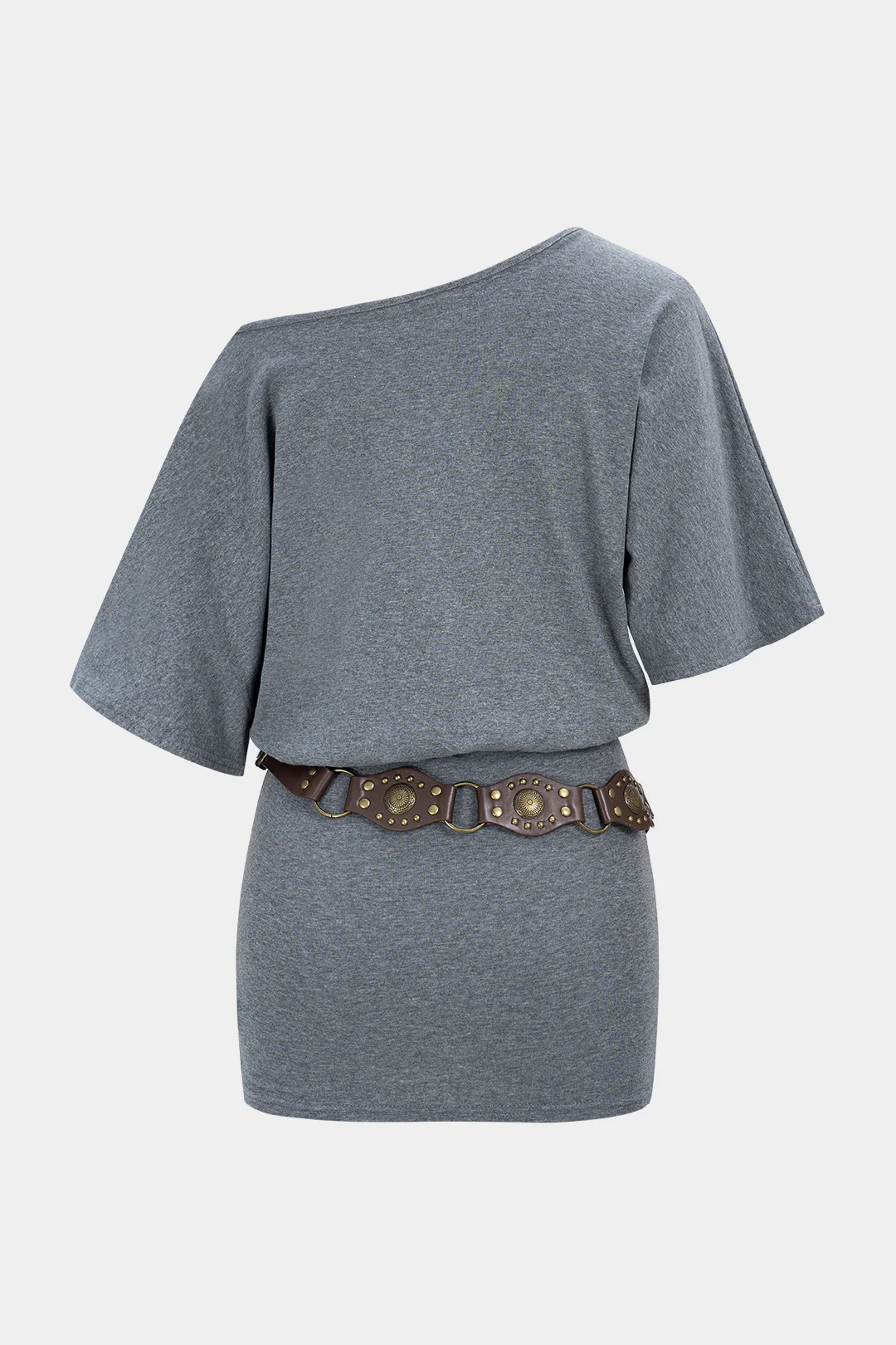 One Shoulder Belted Short Sleeve Mini Dress - Image 2
