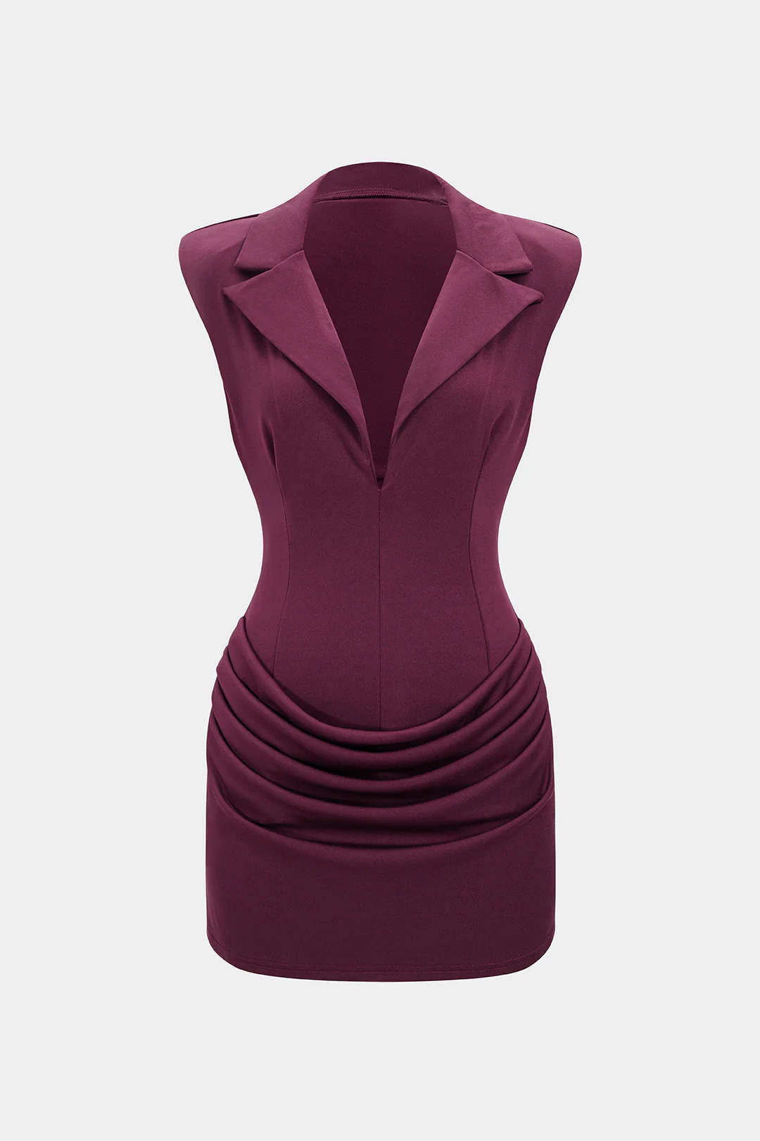 Solid Deep V Collar Ruched Sleeveless Mini Dress - Image 11