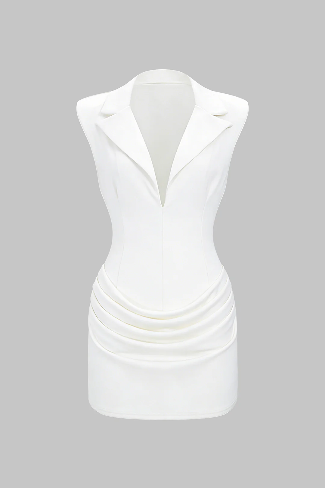 Solid Deep V Collar Ruched Sleeveless Mini Dress - Image 12