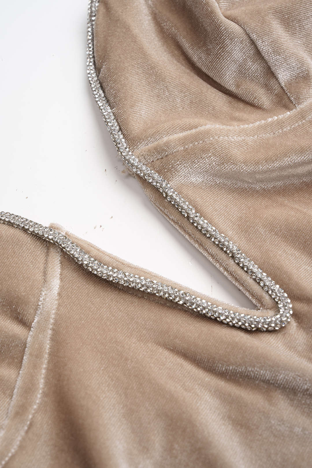 Velvet Halter V-Neck Rhinestone Decor Backless Sleeveless Mini Dress - Image 2