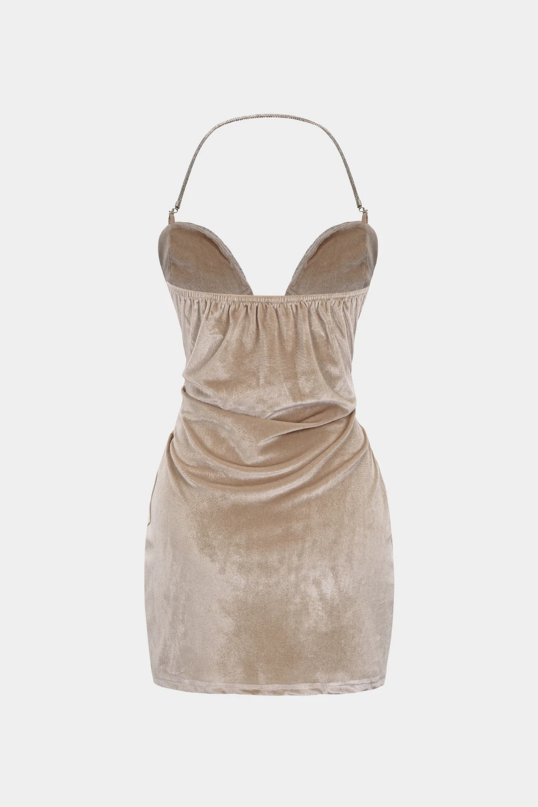 Velvet Halter V-Neck Rhinestone Decor Backless Sleeveless Mini Dress - Image 4