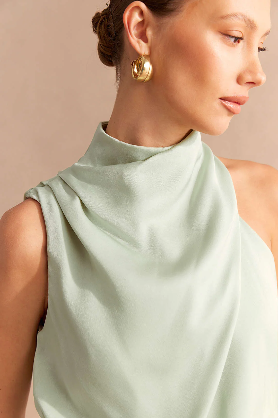 Satin Halter Asymmetrical Ruched Tie-Up Sleeveless Mini Dress - Image 3