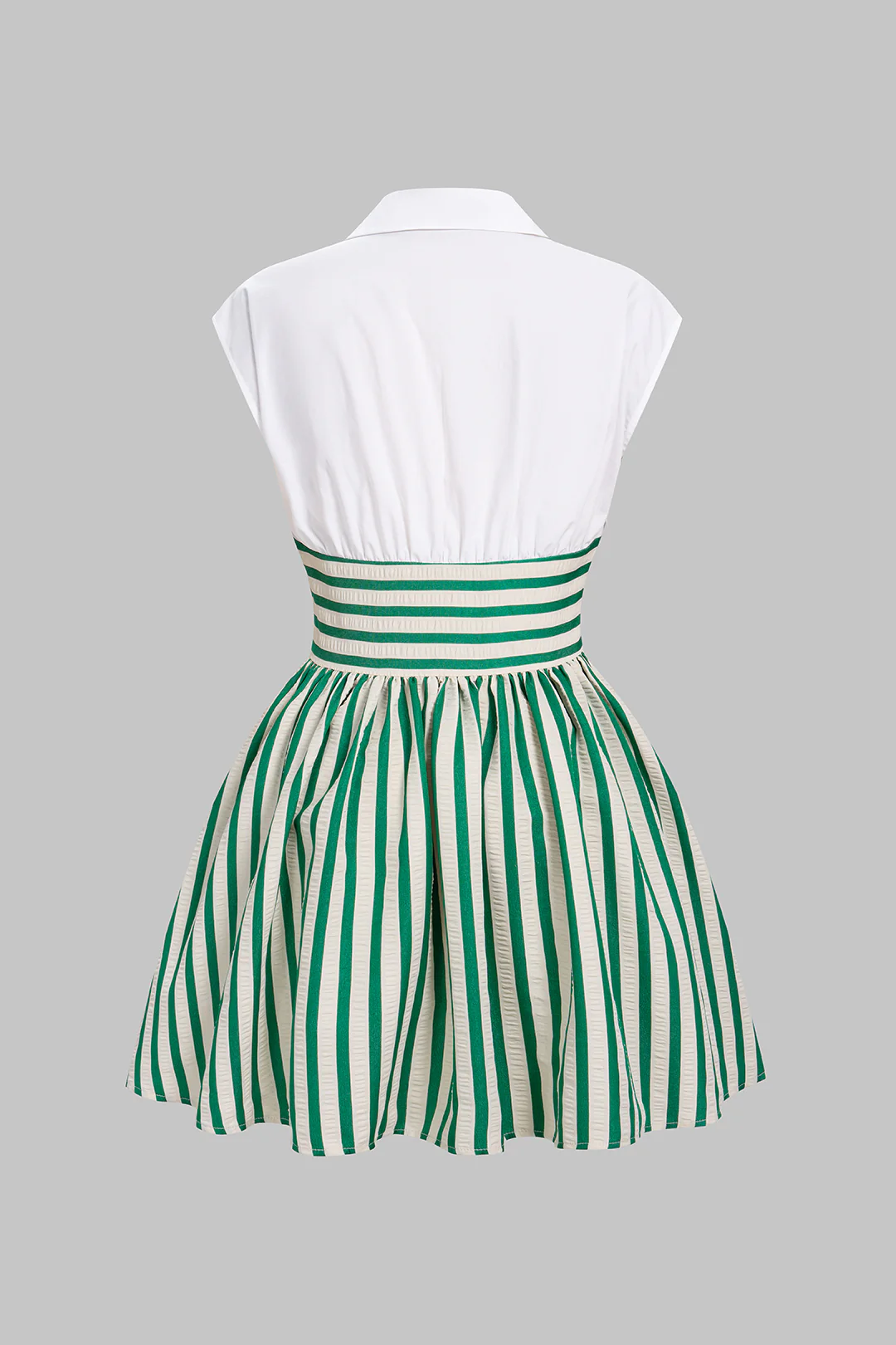 Striped Lapel Ruched Sleeveless Mini Dress - Image 2