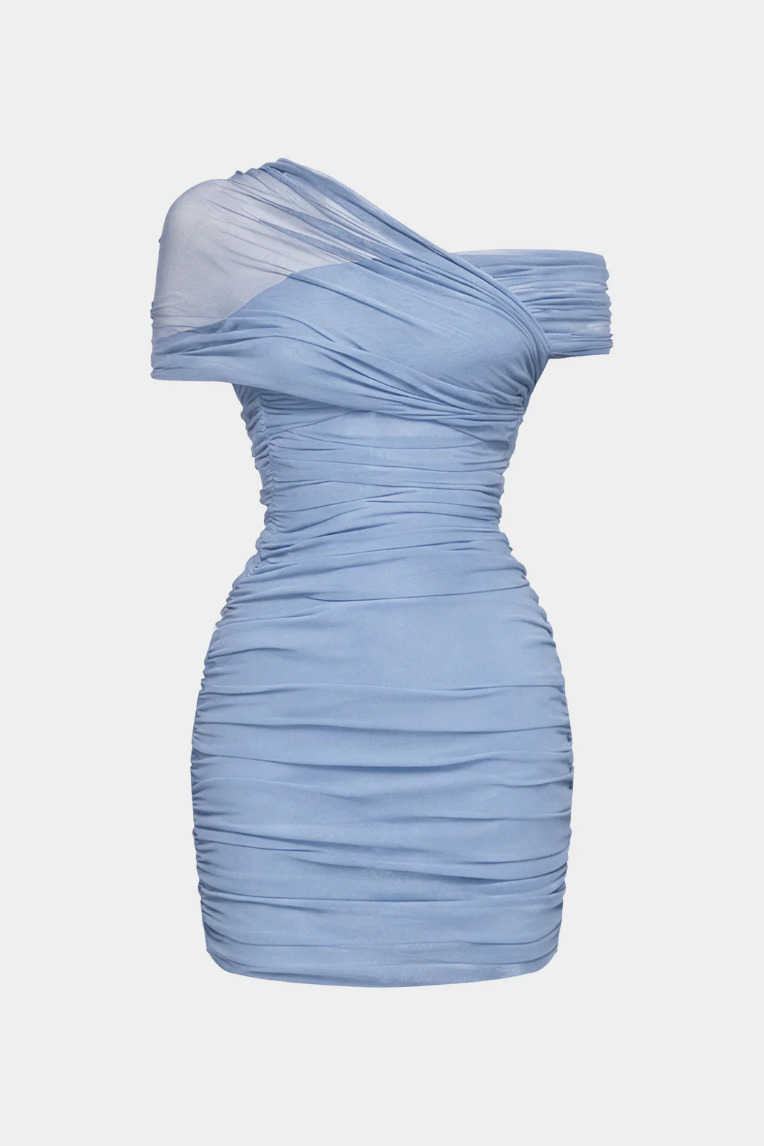 Mesh One Shoulder Asymmetrical Sleeveless Mini Dress - Image 2