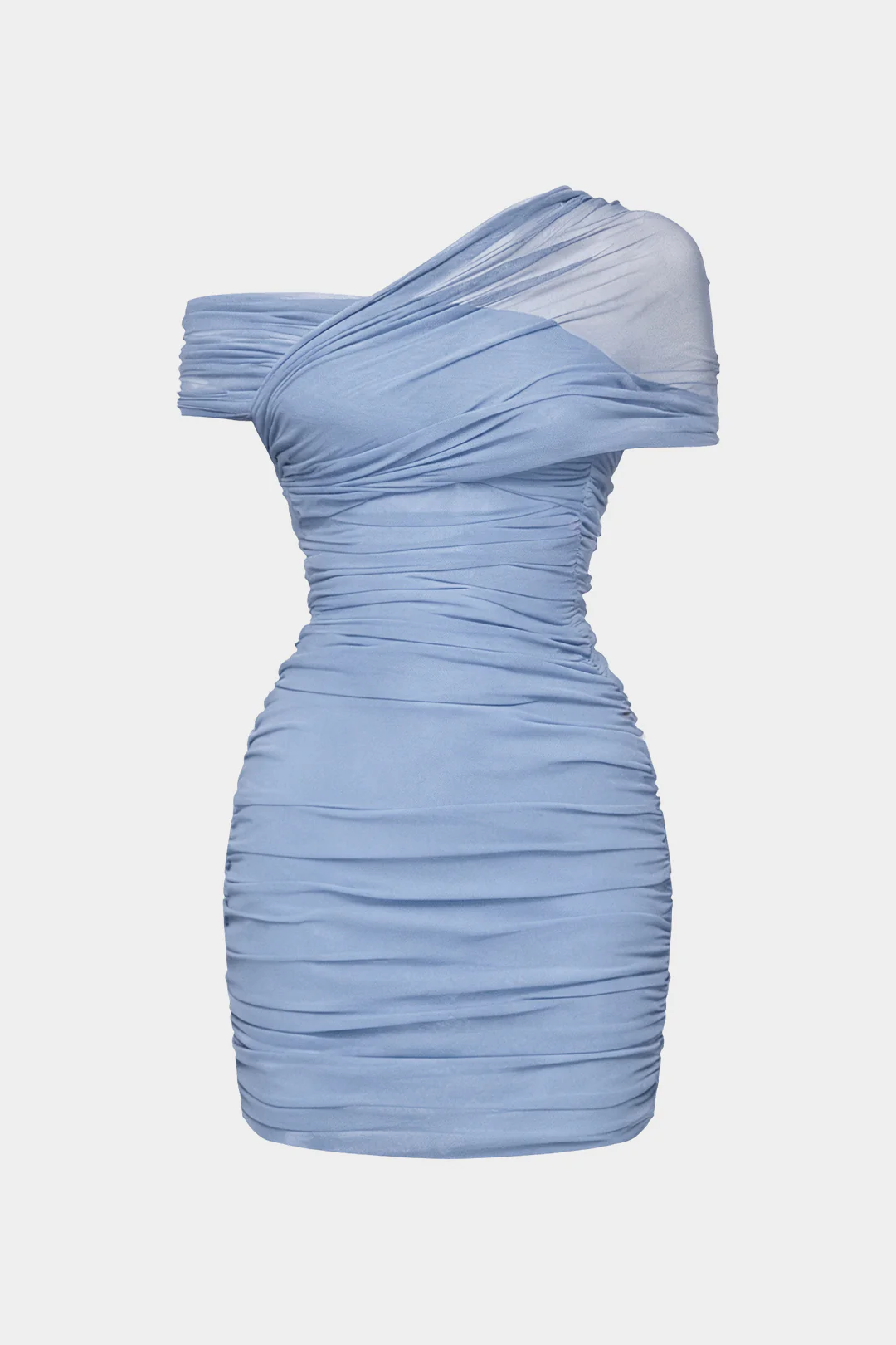Mesh One Shoulder Asymmetrical Sleeveless Mini Dress - Image 3