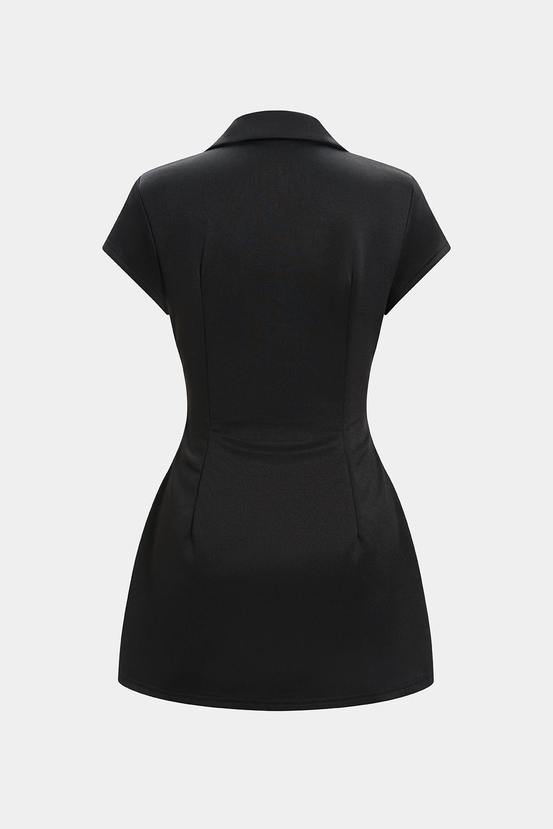 Solid Lapel Short Sleeve Mini Dress - Image 2