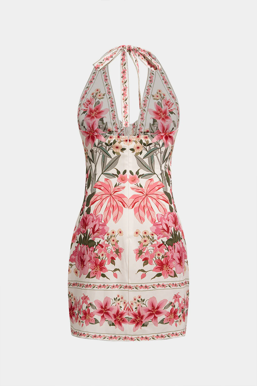 Floral Print Halter V-Neck Tie-Up Sleeveless Mini Dress - Image 2