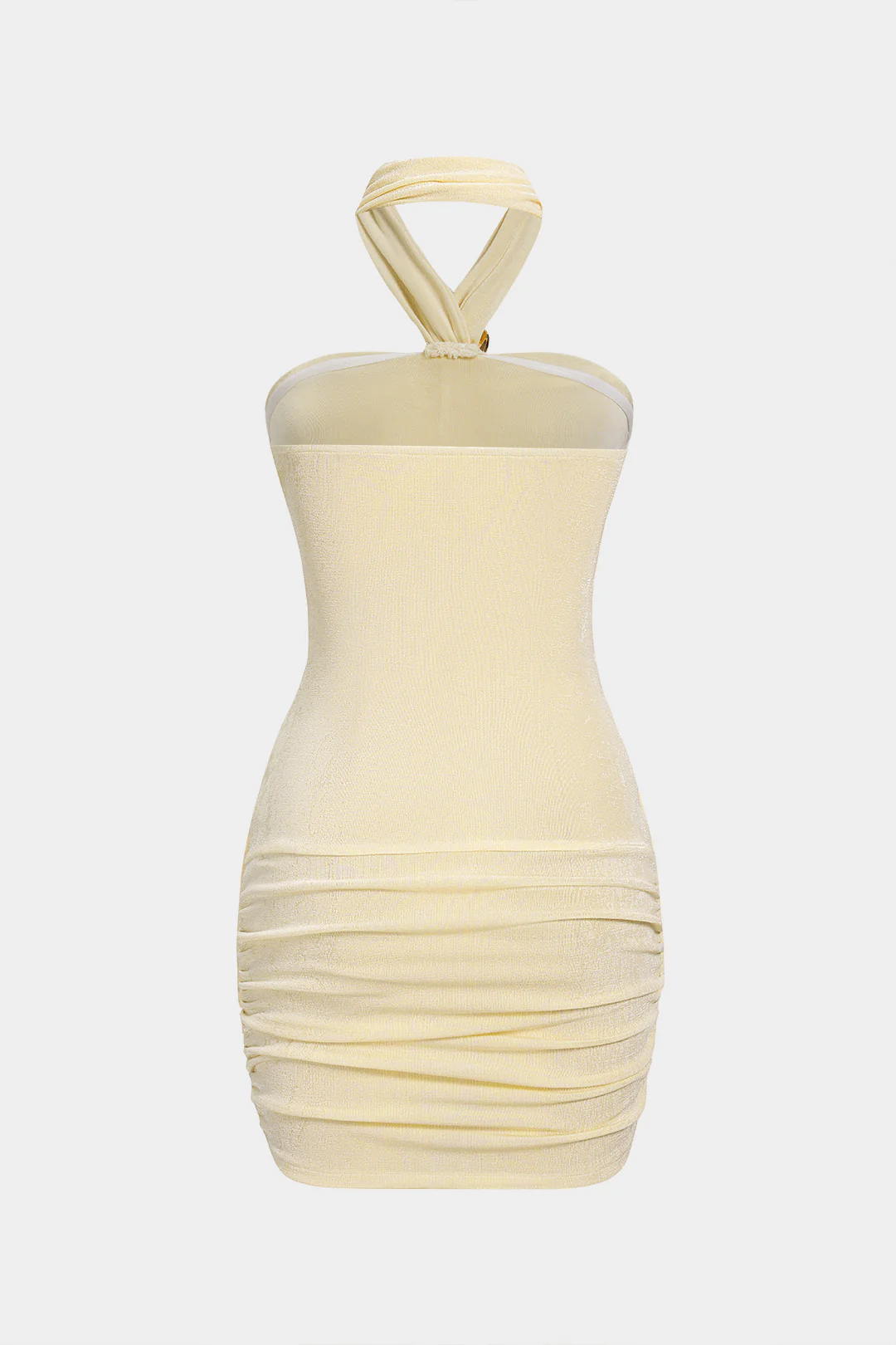 Halter Neck Metallic Ruched Sleeveless Backless Mini Dress - Image 2