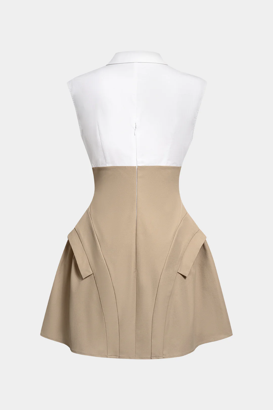 Contrast Lapel Button Sleeveless Mini Dress - Image 2