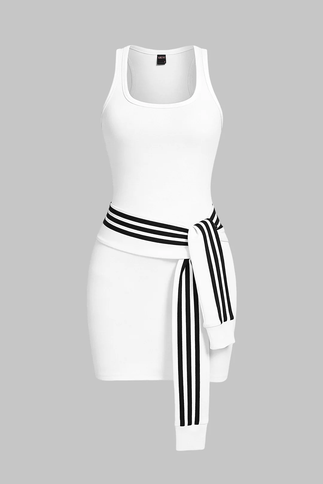 Striped U-Neck Knotted Sleeveless Mini Dress - Image 6
