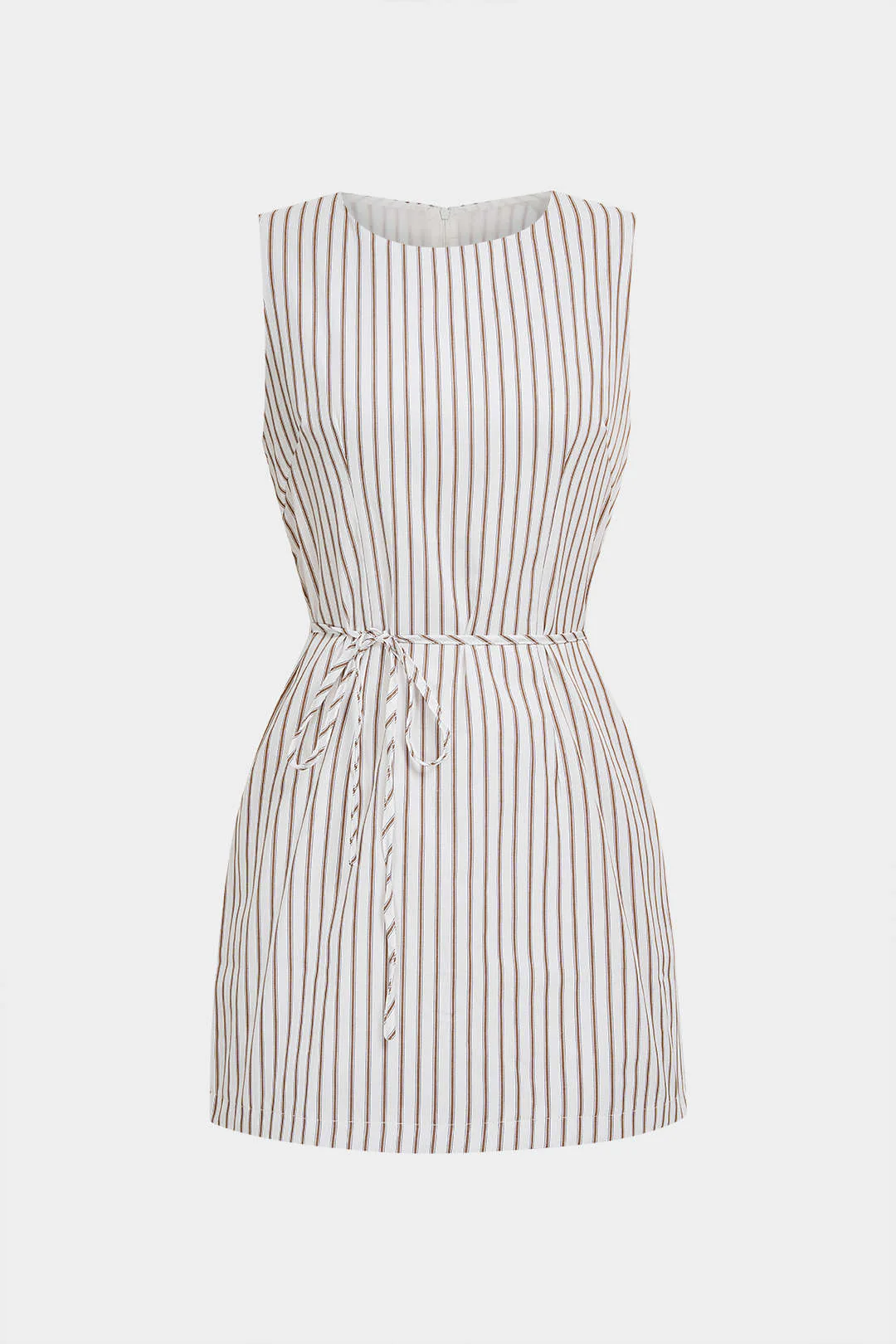 Stripes Print Round Neck Tie-Up Sleeveless Mini Dress - Image 2