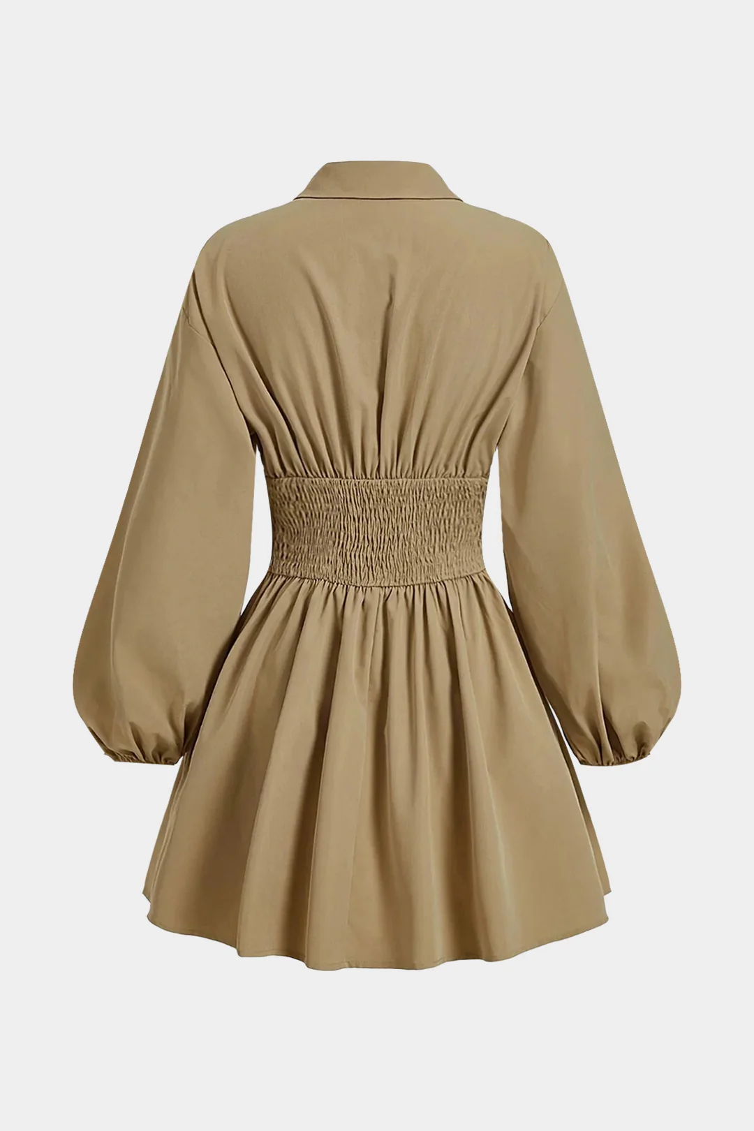 Lapel Smocked Button Ruched Long Sleeve Mini Dress - Image 2