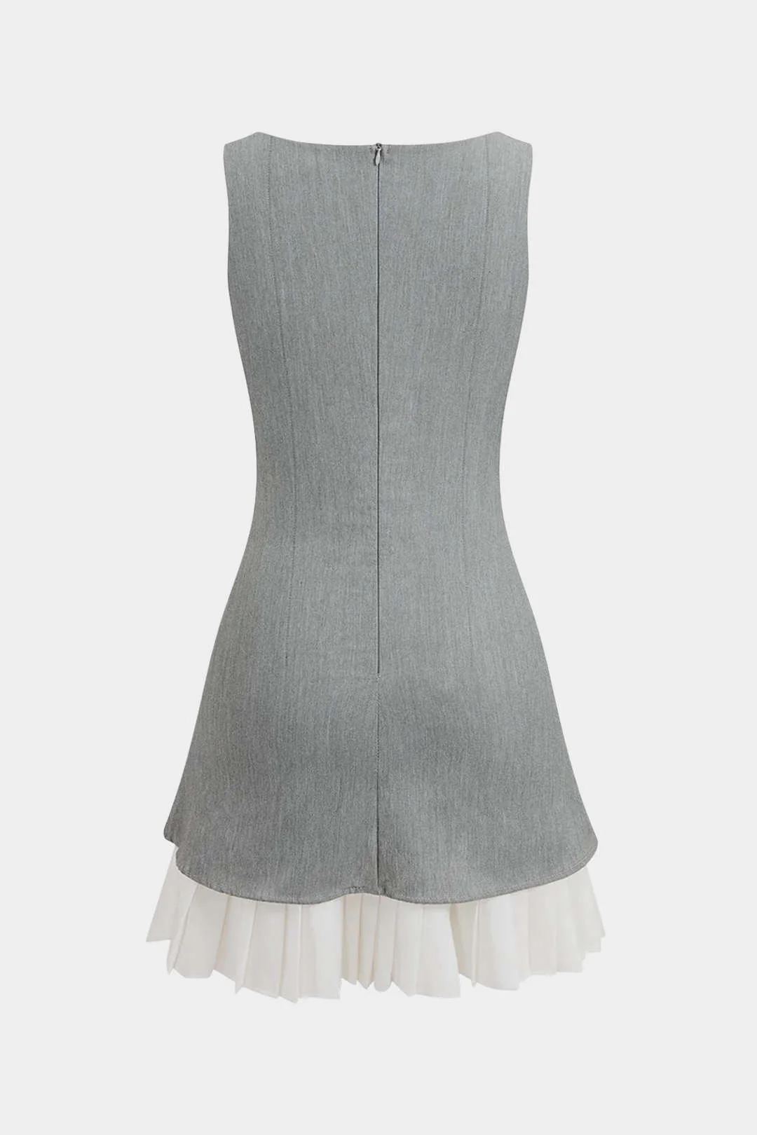 Contrast Zipper Pleated Sleeveless Mini Dress - Image 2