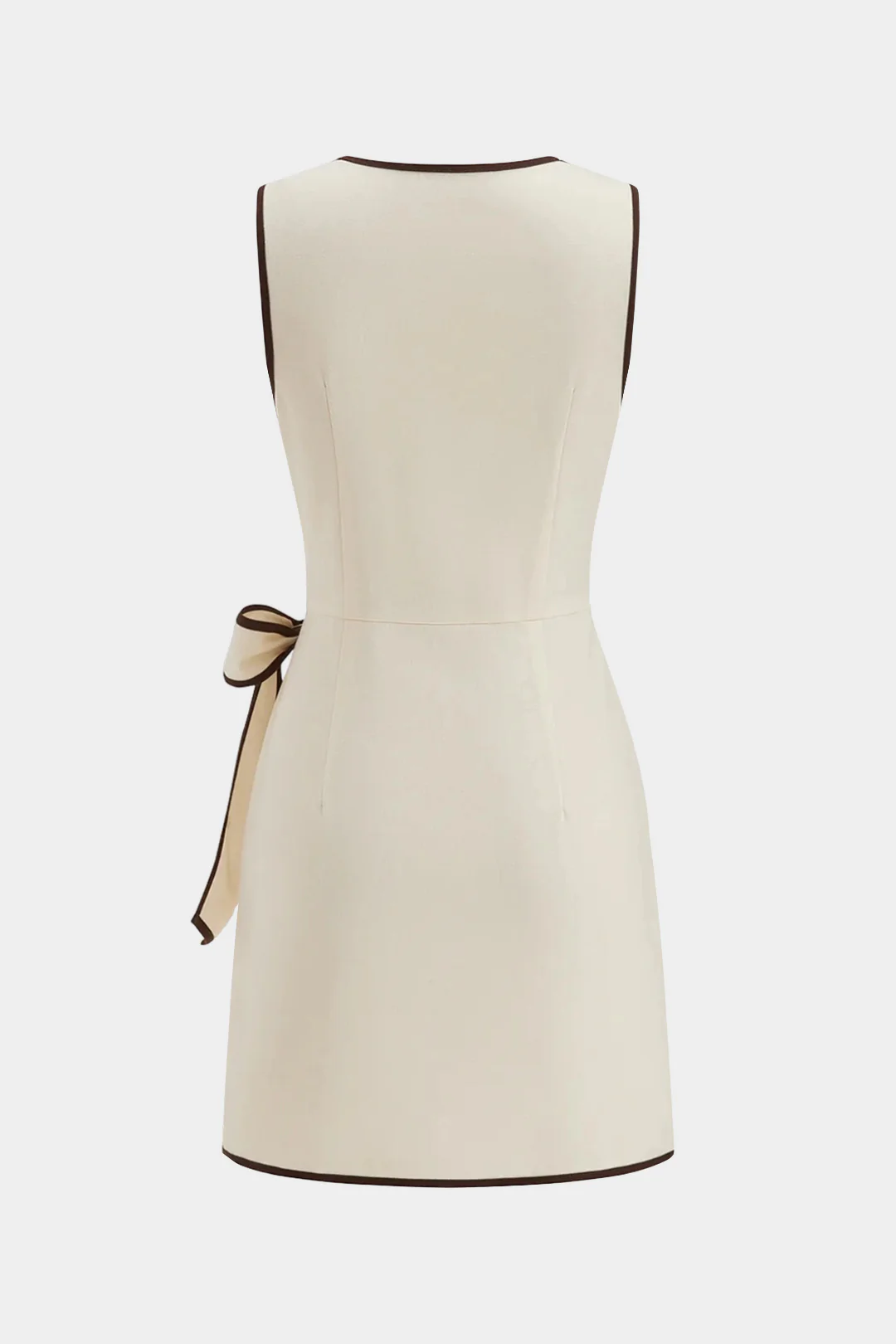 Contrast Binding Linen Asymmetrical Bow V-Neck Sleeveless Mini Dress - Image 2