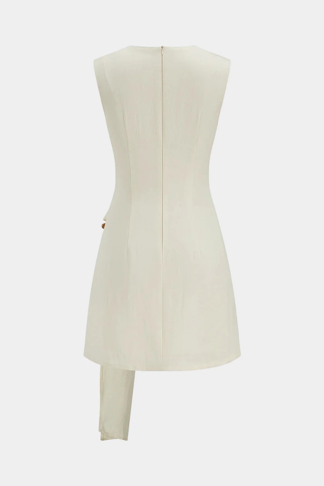 Linen Round Neck Asymmetrical Metallic Ruched Sleeveless Mini Dress - Image 2
