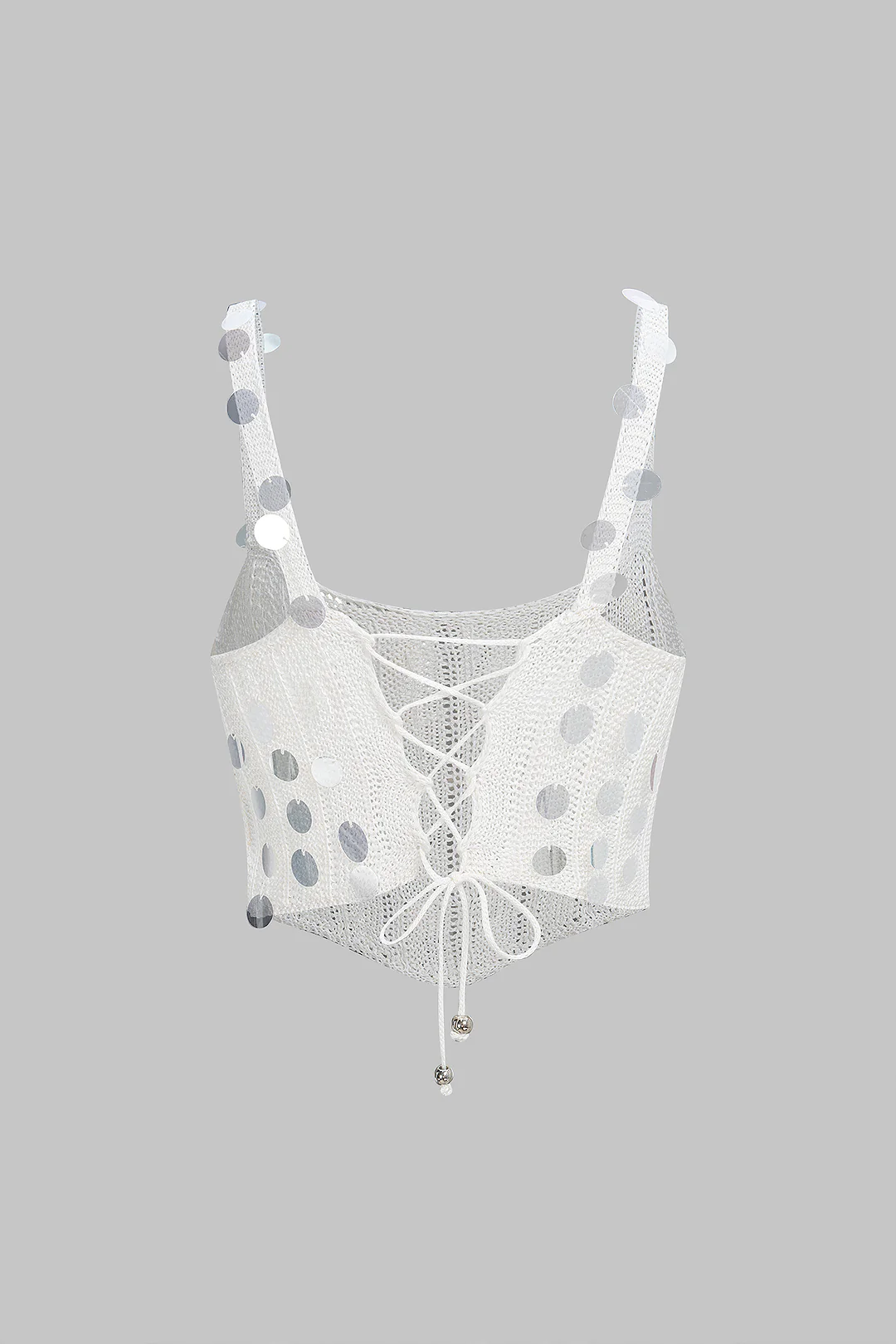 Knit Sequined Tie Back Tank Top - Image 2