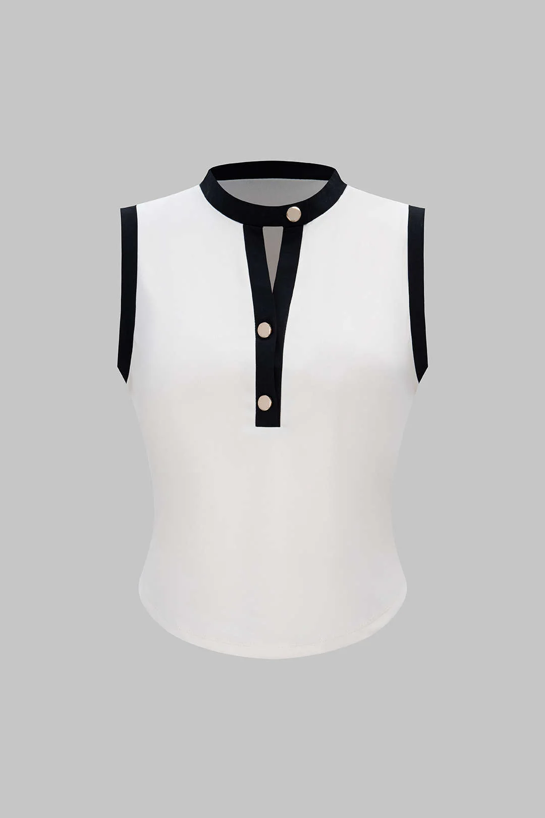 Contrast Binding Round Neck Button Tank Top - Image 3