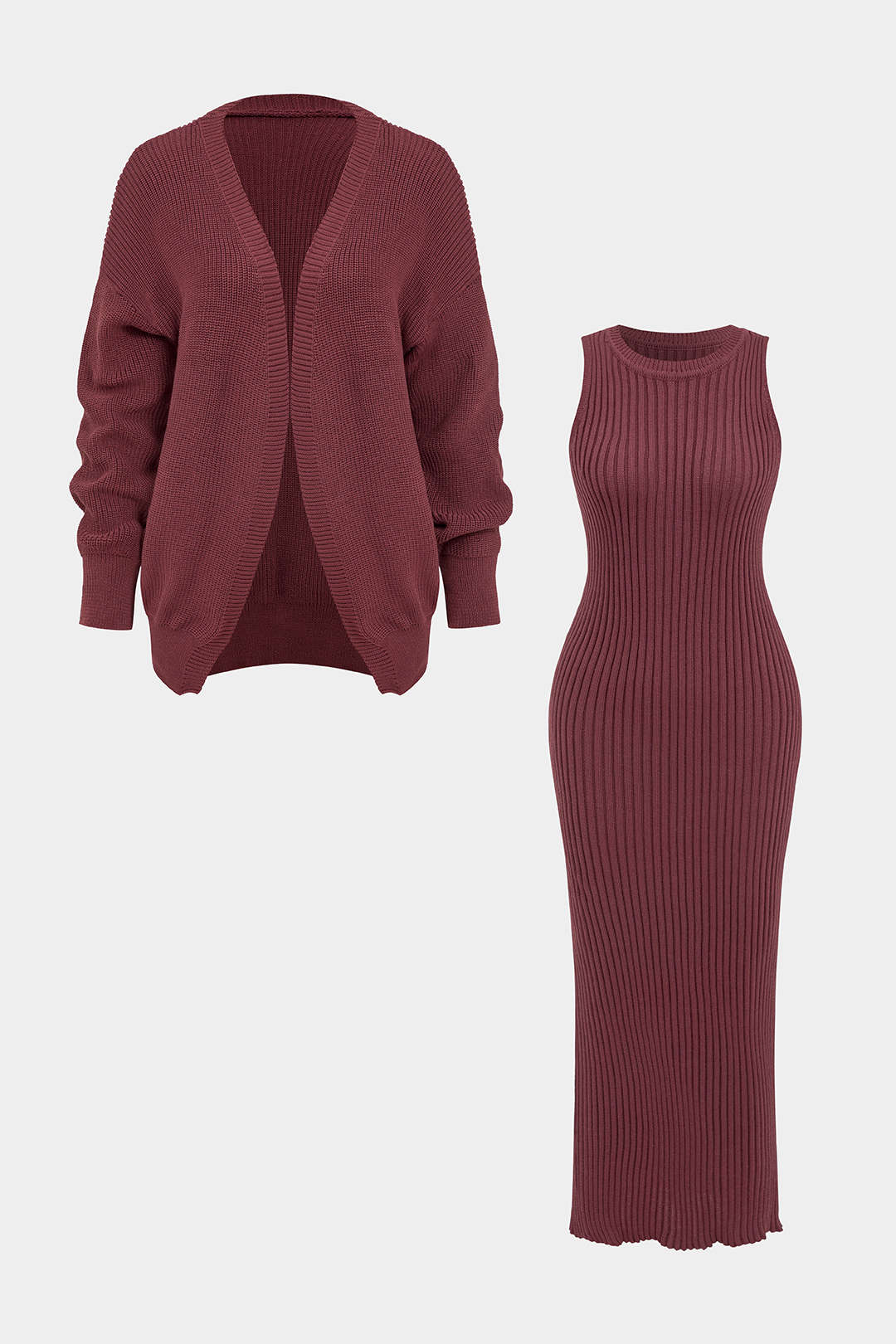 Ribbed Knit Dress And Cardigan Set - Image 6