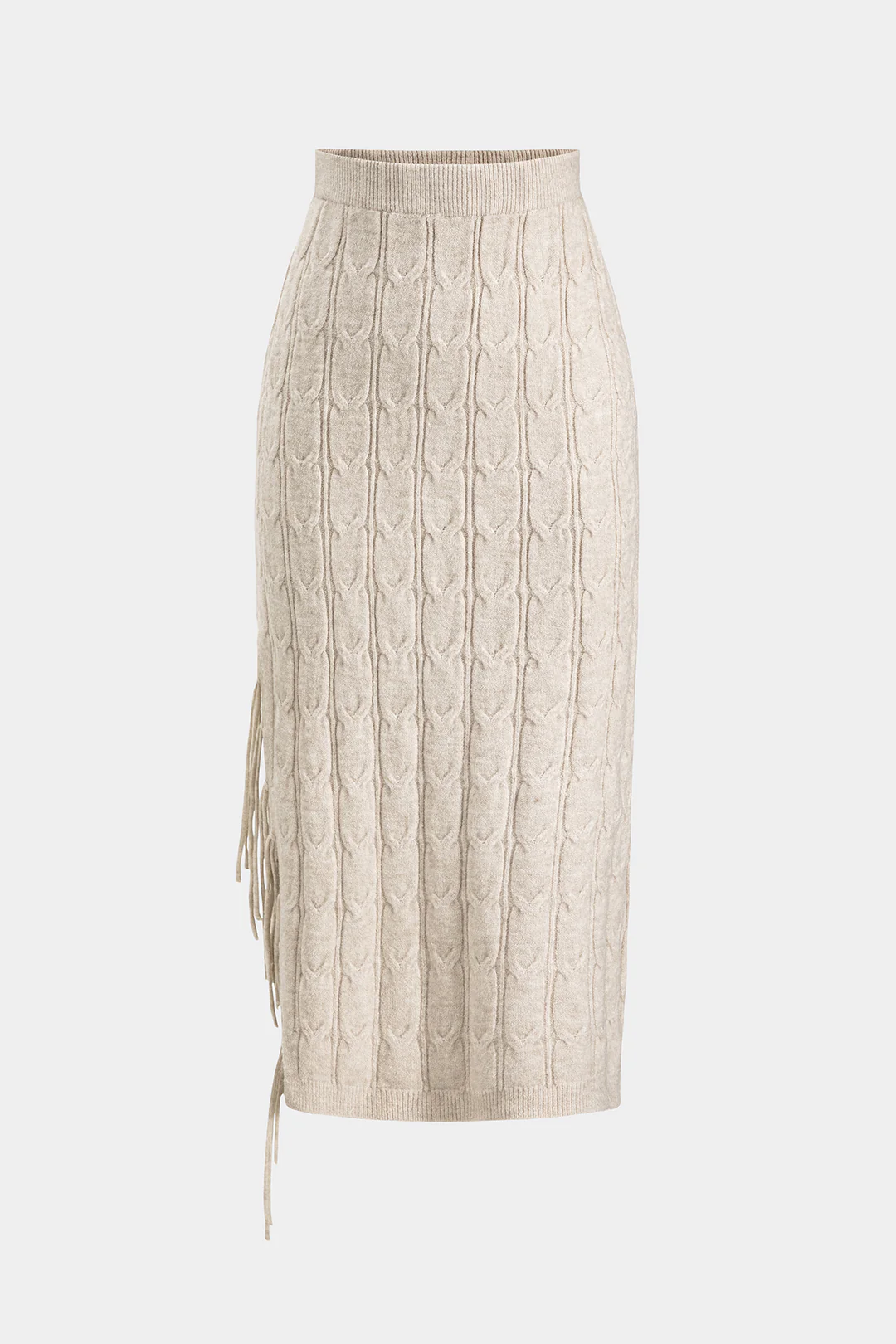 Cable Knit Fringe Long-Sleeve Top And Skirt Set - Image 2