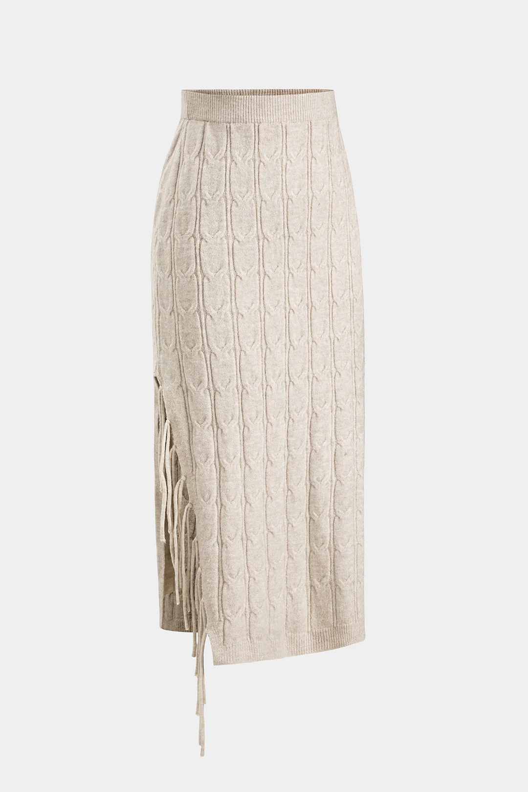 Cable Knit Fringe Long-Sleeve Top And Skirt Set - Image 3