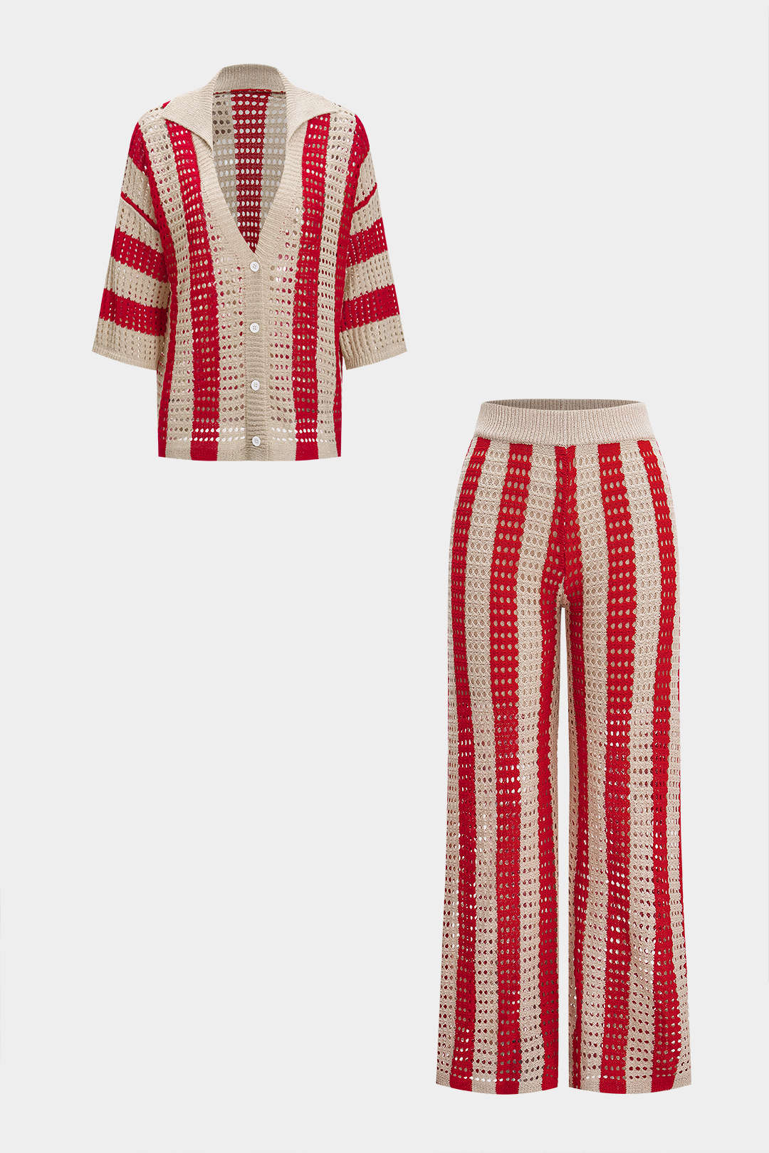 Knit Cut Out Contrast Short-Sleeve Top And Pants Set - Image 3