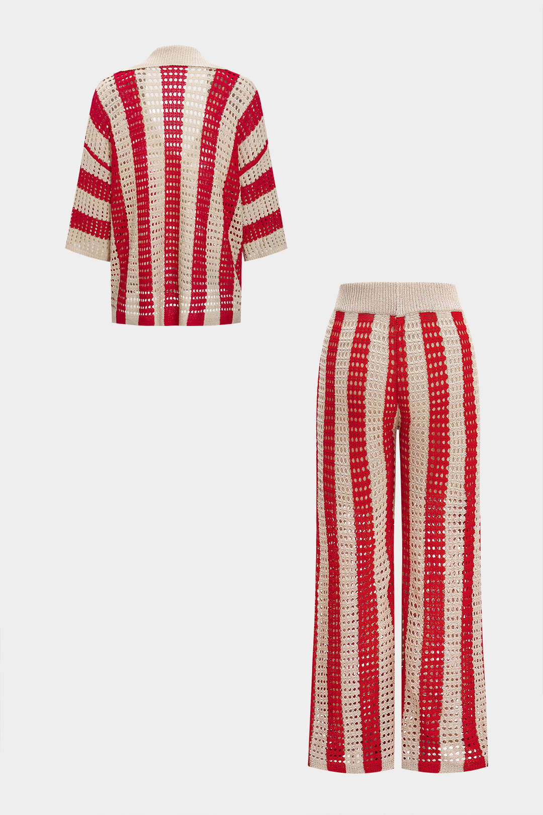Knit Cut Out Contrast Short-Sleeve Top And Pants Set - Image 4