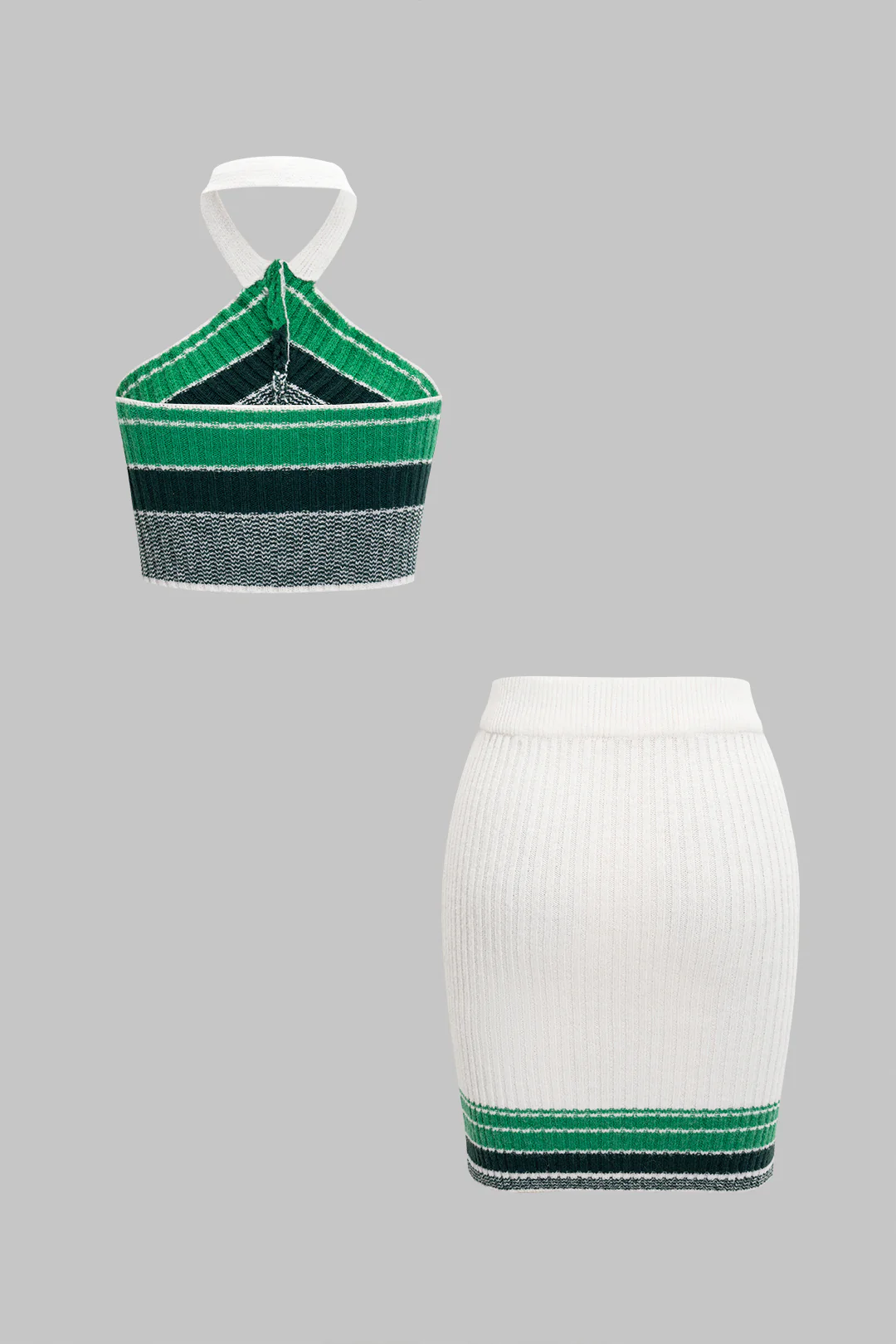 Knit Color-Block Halter Neck Cami Top And Mini Skirt Set - Image 2