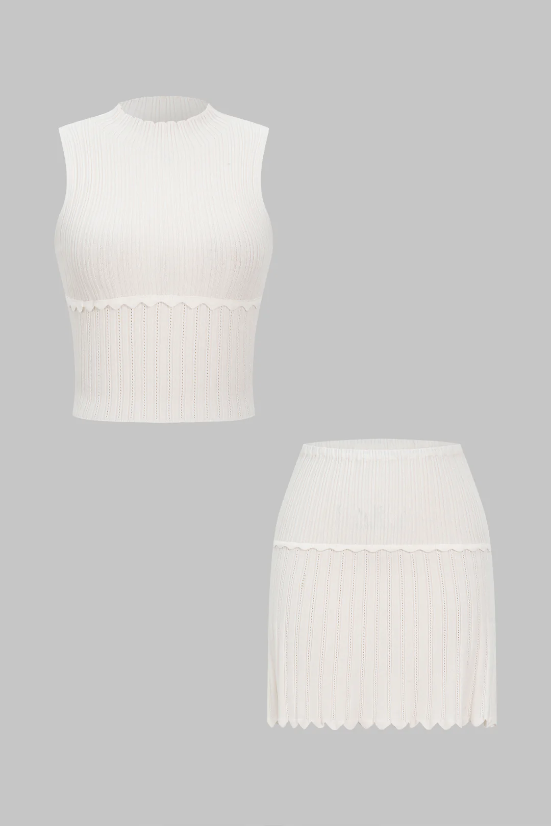 Knit Solid Round Neck Tank Top And Mini Skirt Set - Image 2