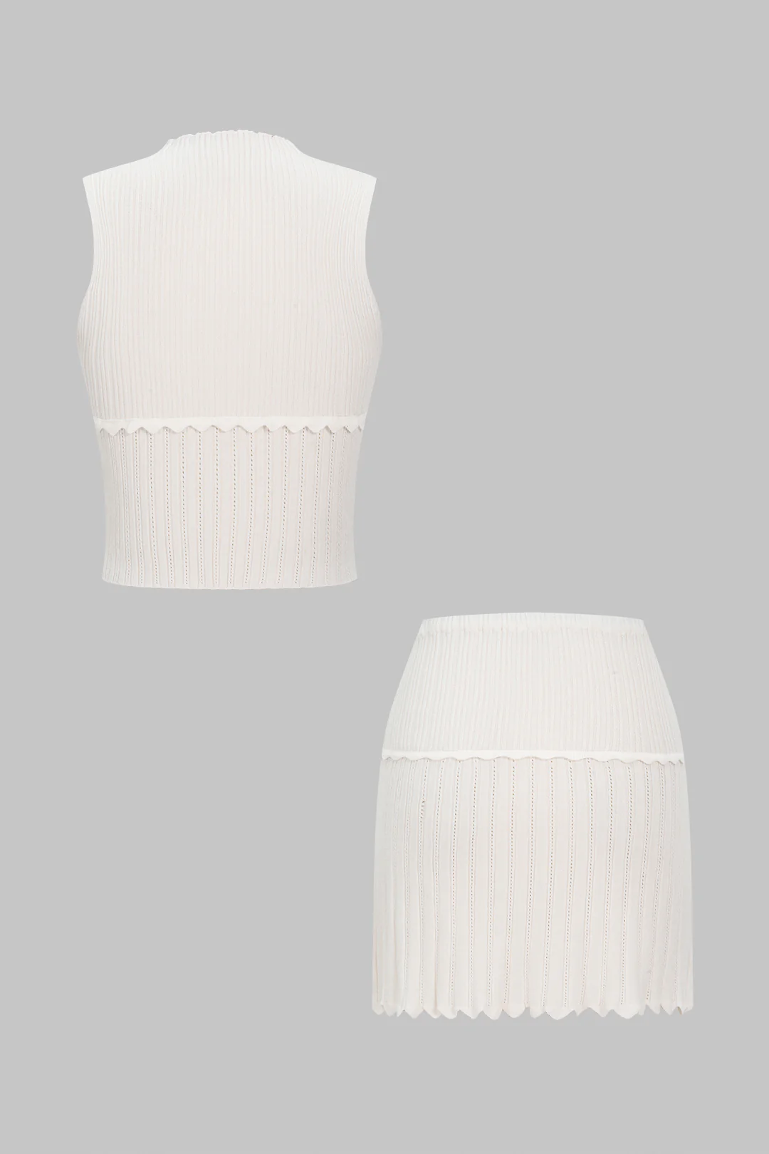 Knit Solid Round Neck Tank Top And Mini Skirt Set - Image 3