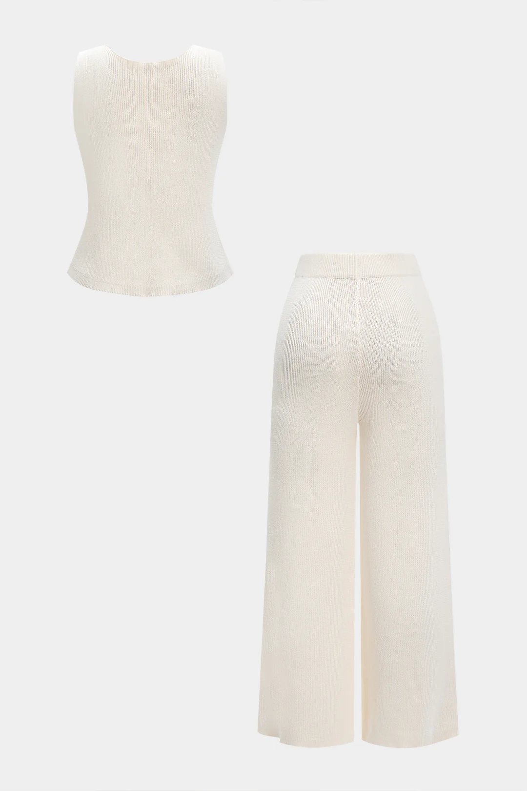 Knit V-Neck Metallic Button Tank Top And Solid Wide Leg Pants Set - Image 3