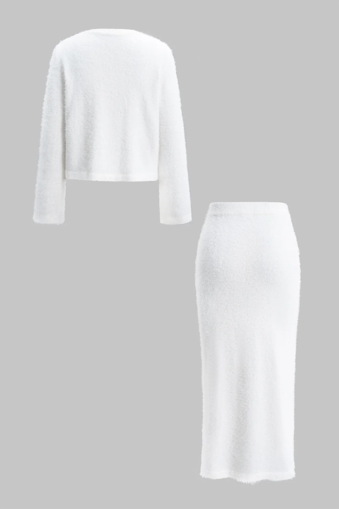 Knit Metallic Button Long-Sleeve Top And Skirt Set - Image 2