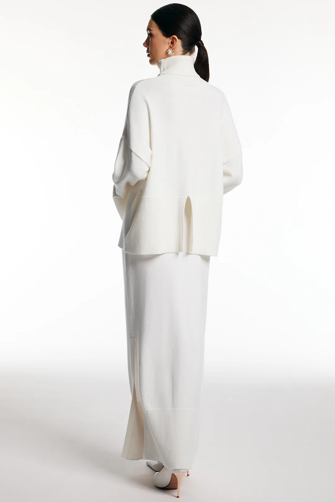 Knit Turtleneck Long-Sleeve Top And Side Split Skirt Set - Image 2