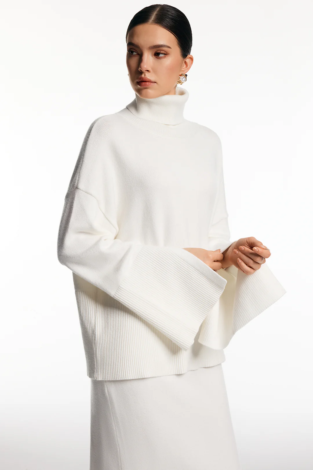 Knit Turtleneck Long-Sleeve Top And Side Split Skirt Set - Image 4