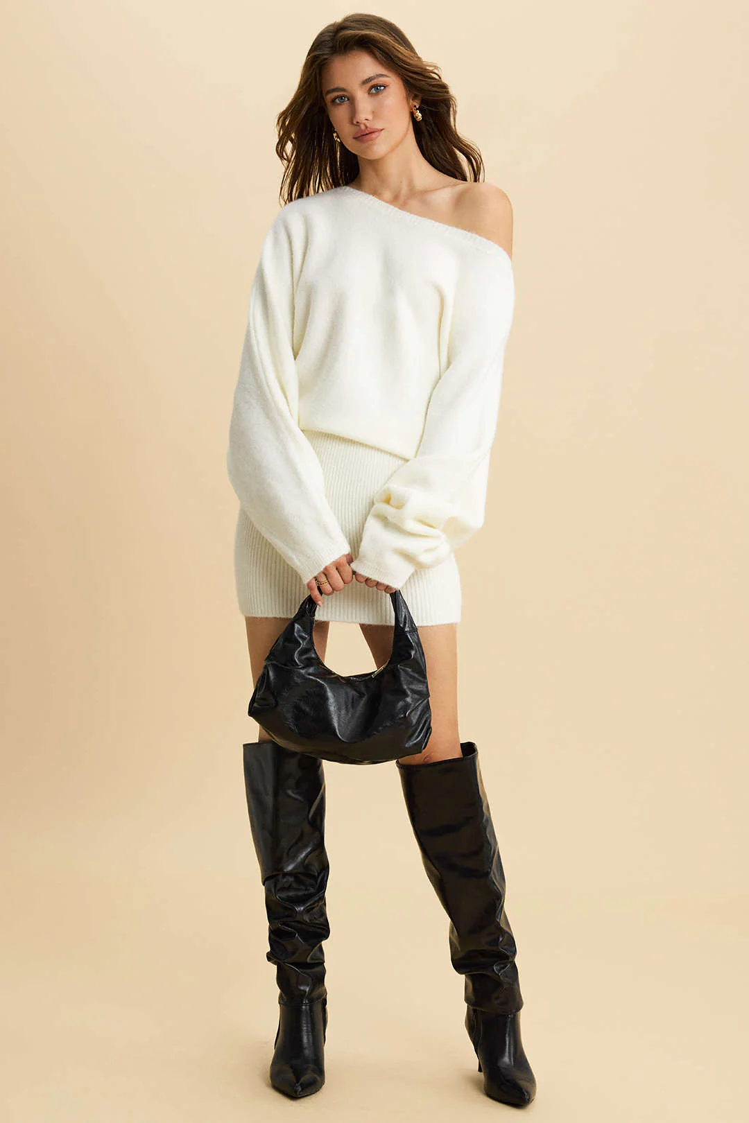 Knit One Shoulder Long Sleeve Mini Dress - Image 5