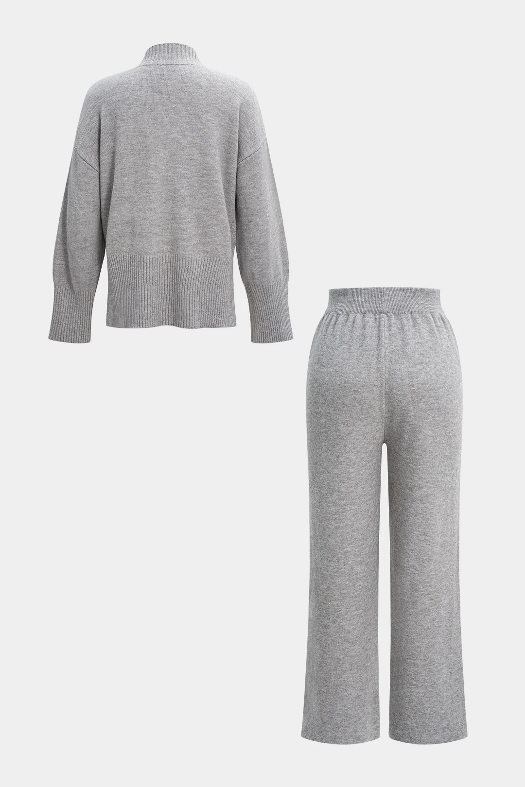 Knit Mock Neck Side Slit Long-Sleeve Top And Wide Leg Pants - Image 2