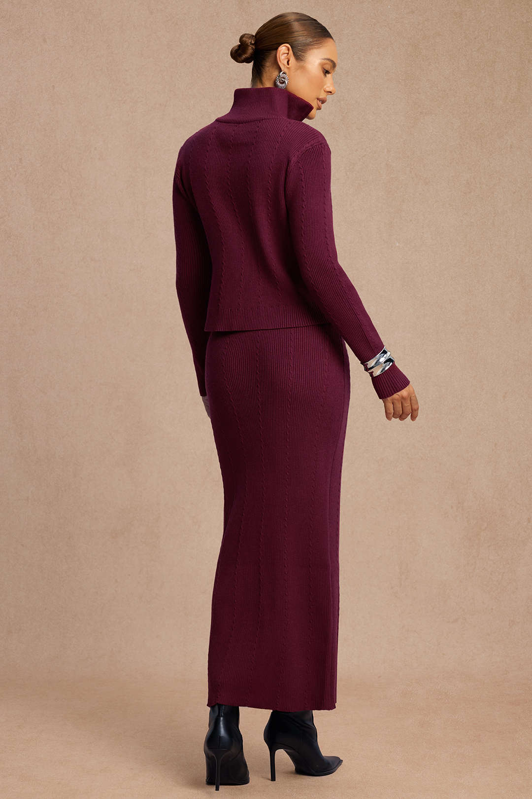 Knit Zipper Long-Sleeve Top And Skirt Set - Image 2