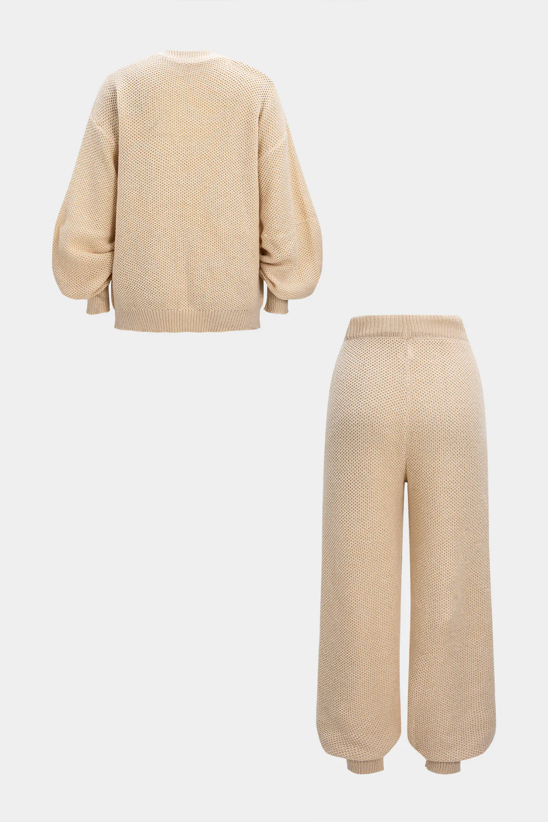 Button V-Neck Sweater Cardigan And Tie-Up Lantern Pants Set - Image 3