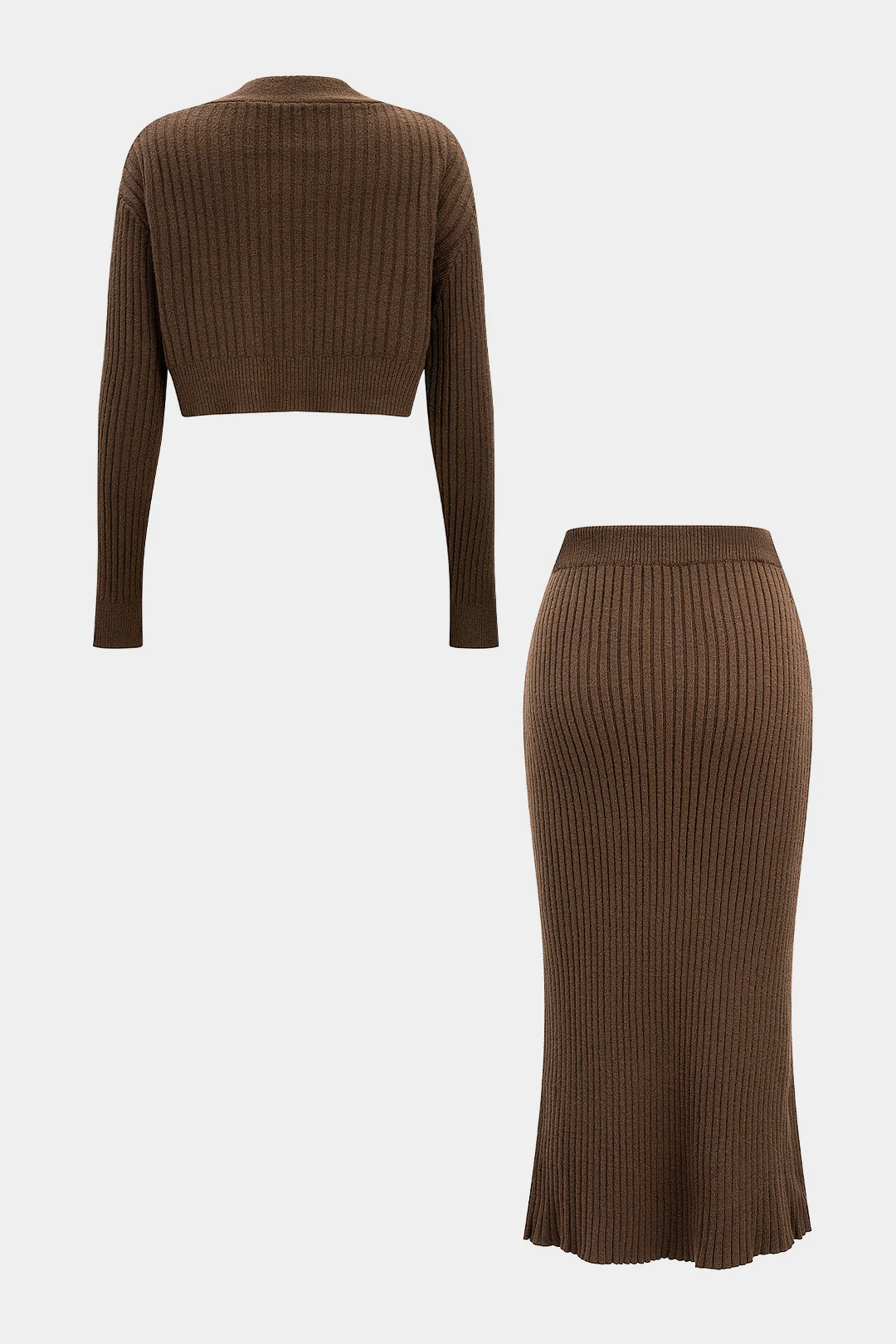 Knit V-Neck Long-Sleeve Top And Bow Skirt Set - Image 2