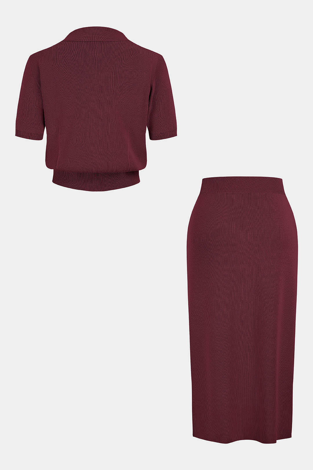 Plus Size Knit Button Short-Sleeve Cardigan And Pocket Skirt Set - Image 2