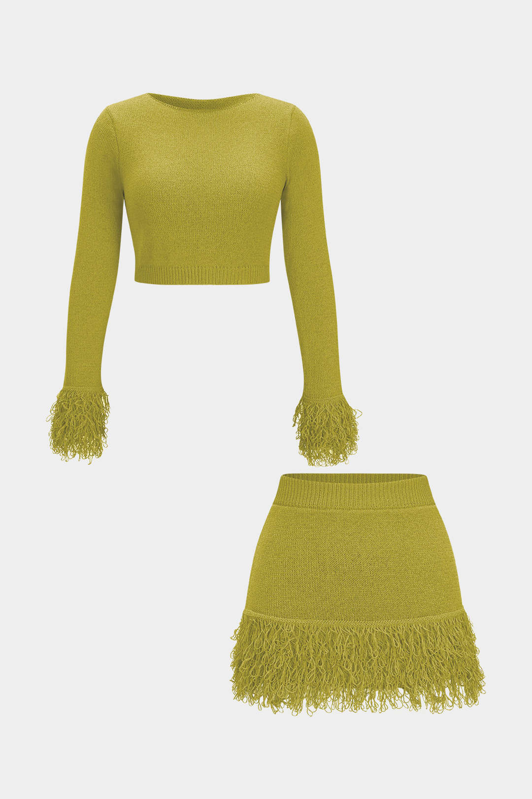 Knit Fringe Long Sleeve Top And Mini Bodycon Skirt Set - Image 6