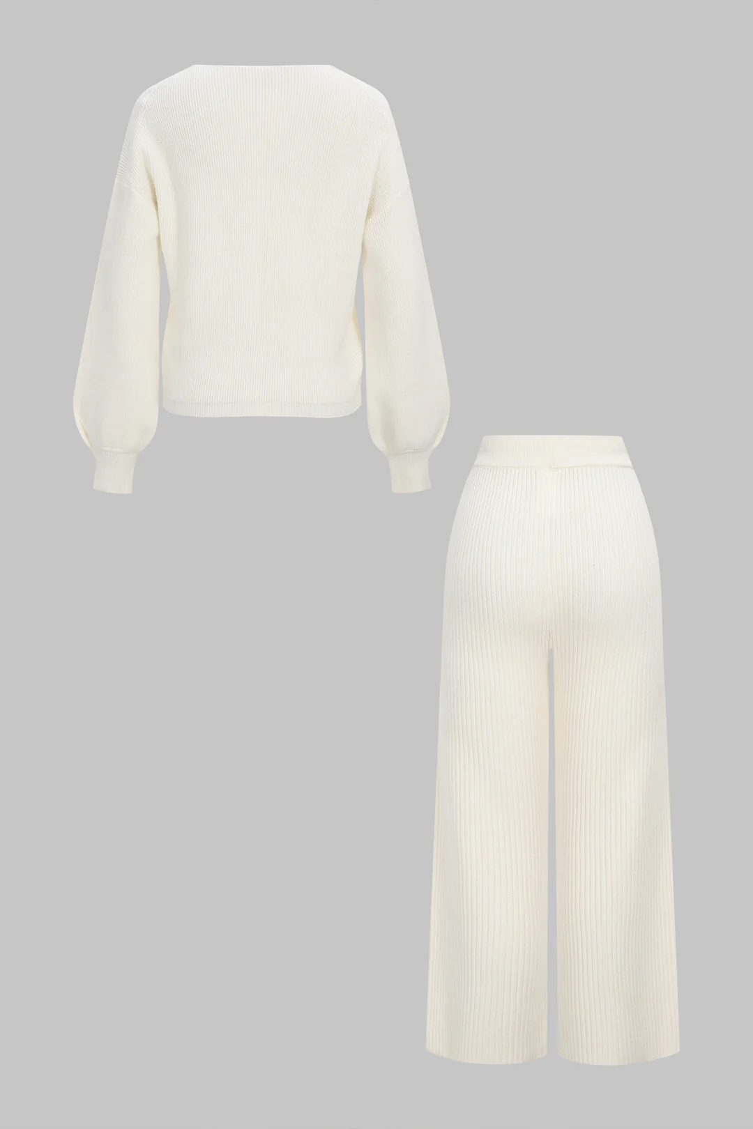 Knit Crossed Long-Sleeve Top And Tie-Up Pants Set - Image 2