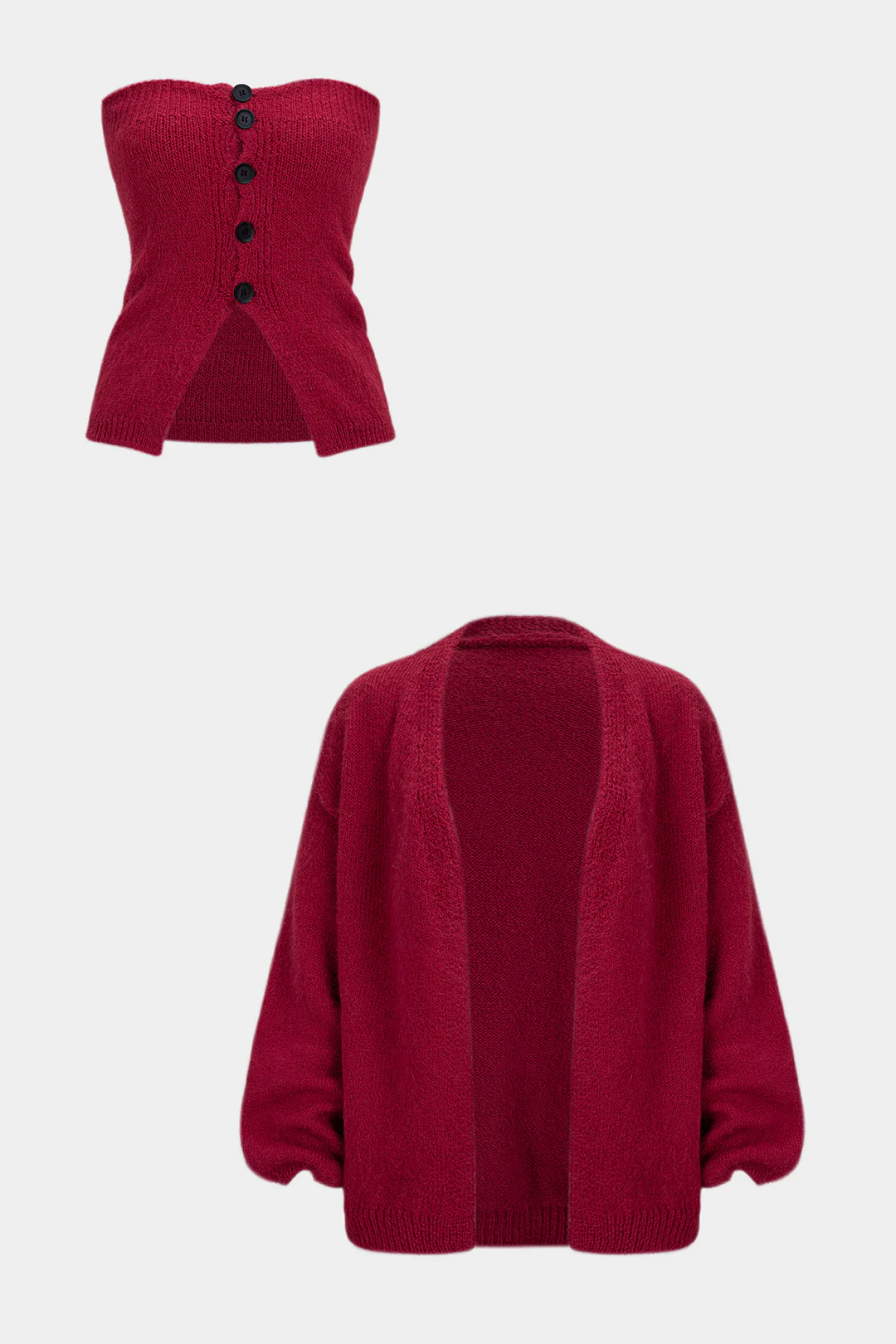 Knit Button Tube Top And Cardigan Set - Image 2