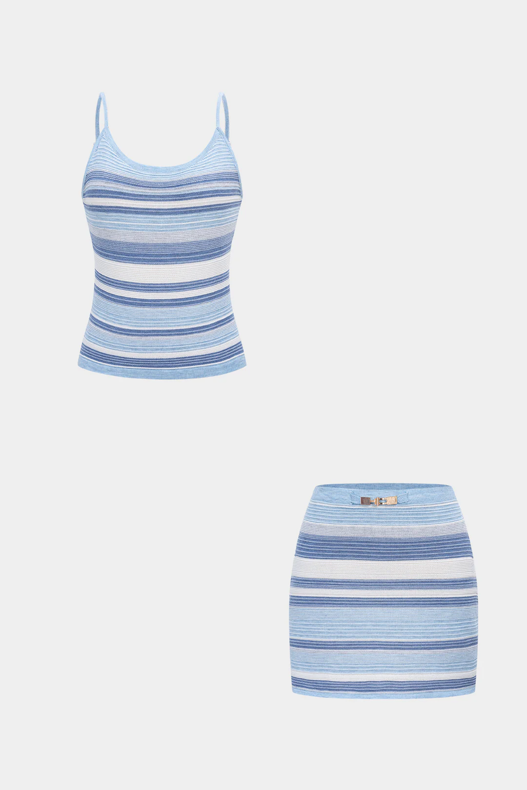 Knit Contrast Striped Round Neck Cami Top And Mini Skirt Set - Image 3