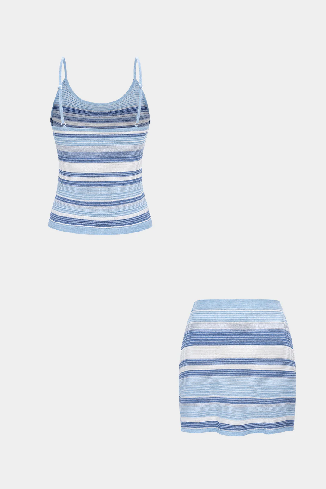 Knit Contrast Striped Round Neck Cami Top And Mini Skirt Set - Image 4