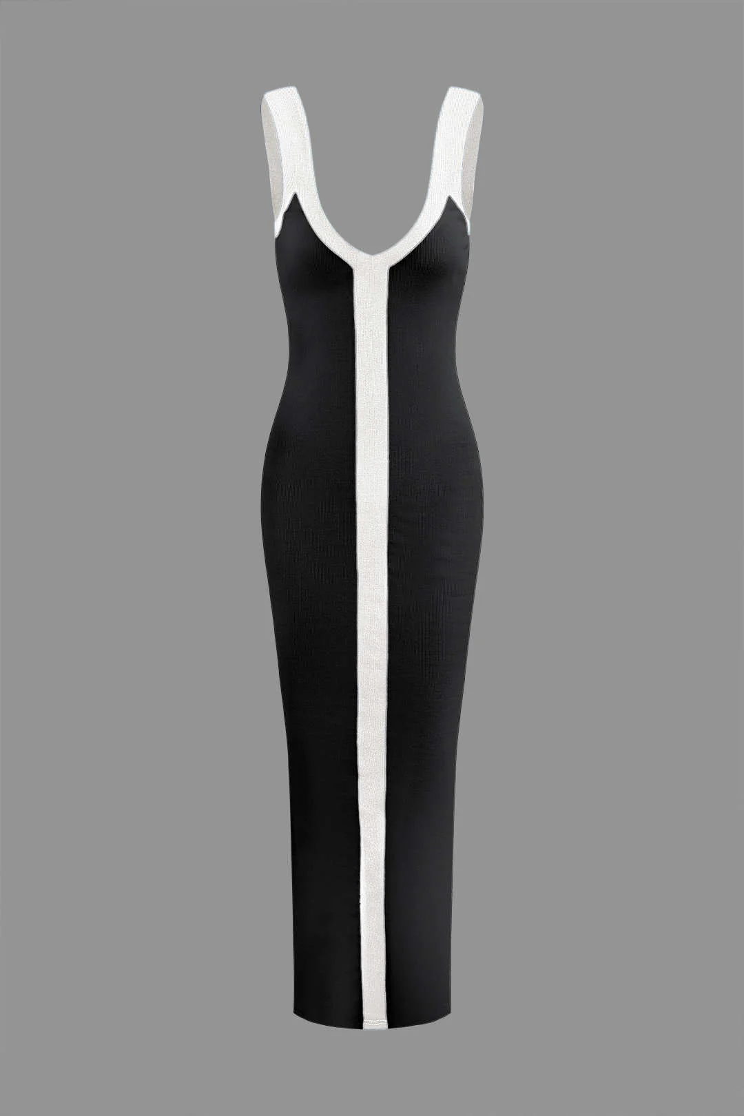 Colorblock V-neck Ribbed Split Maxi Dress - Image 11