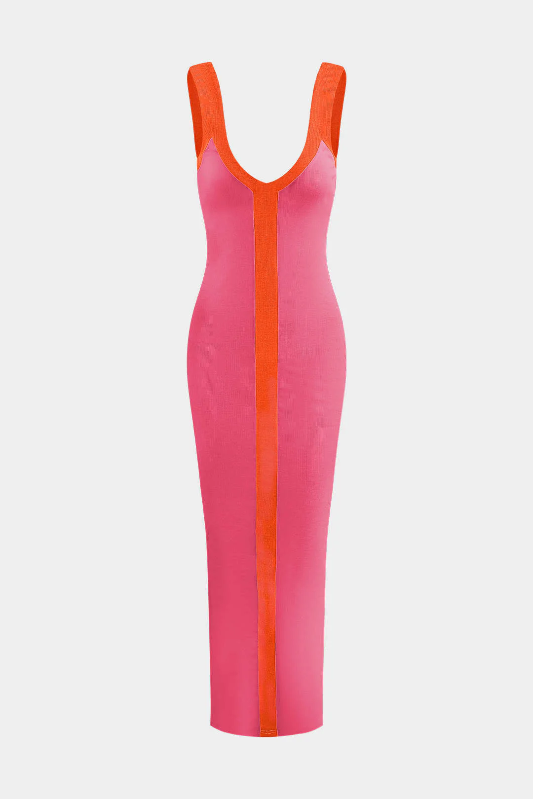 Colorblock V-neck Ribbed Split Maxi Dress - Image 12