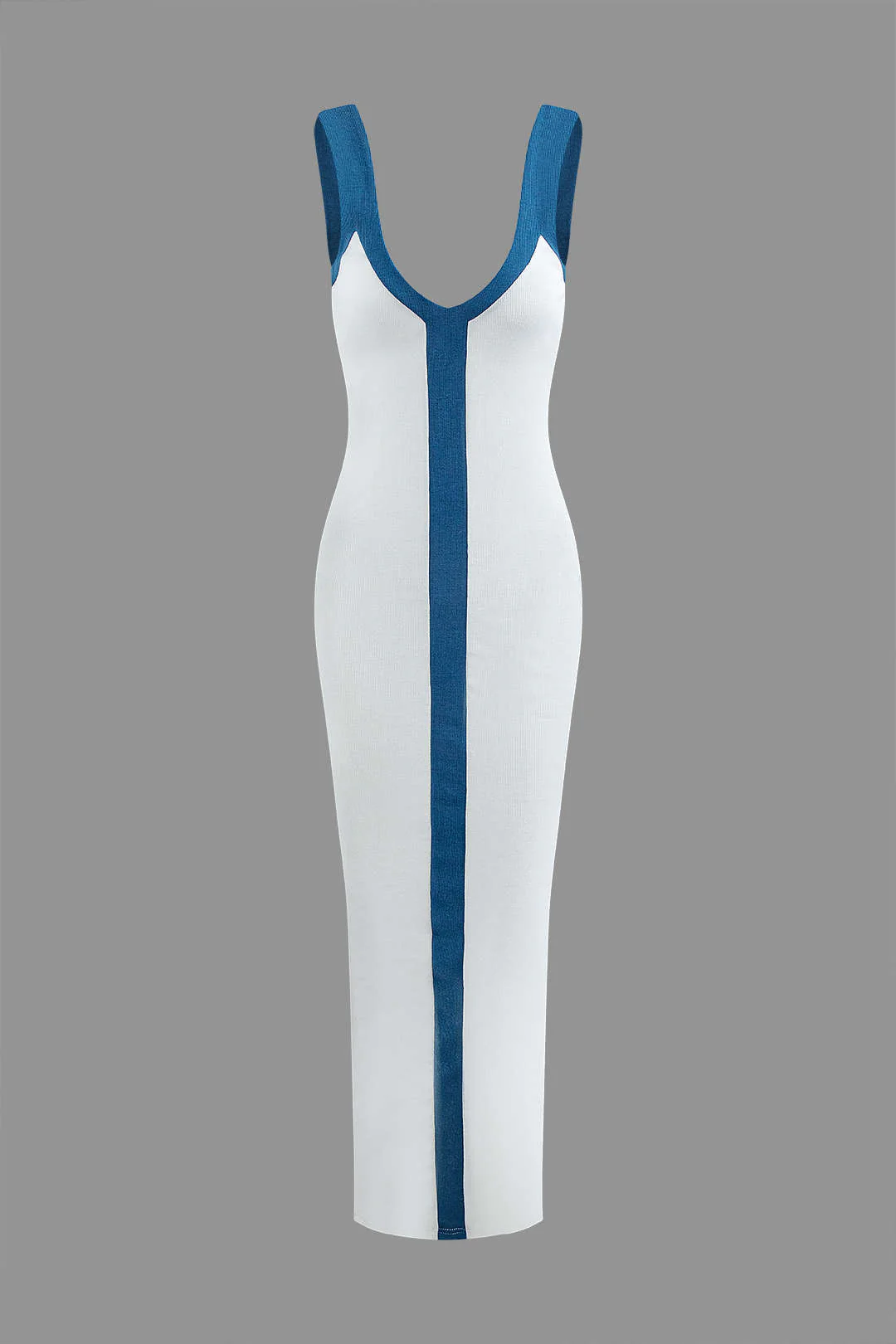 Colorblock V-neck Ribbed Split Maxi Dress - Image 2