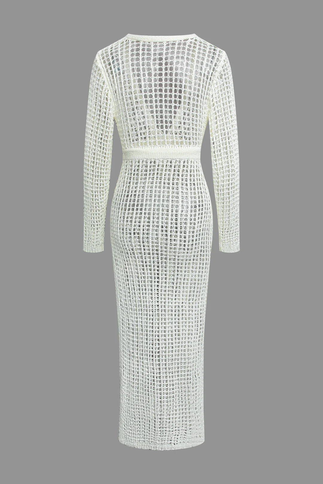 Knit V-Neck Cut Out Tie Up Long Sleeve Dress - Image 2