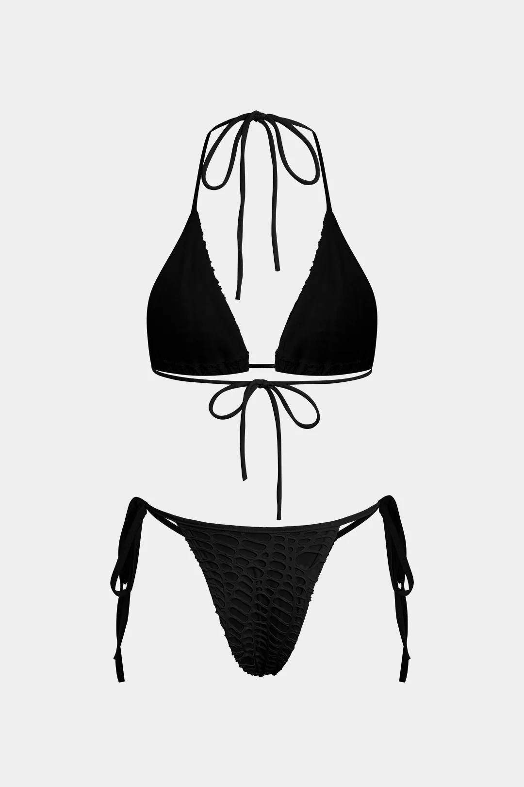 Textured Halter Neck Bikini And Open Knit Cover Up Set - Image 11
