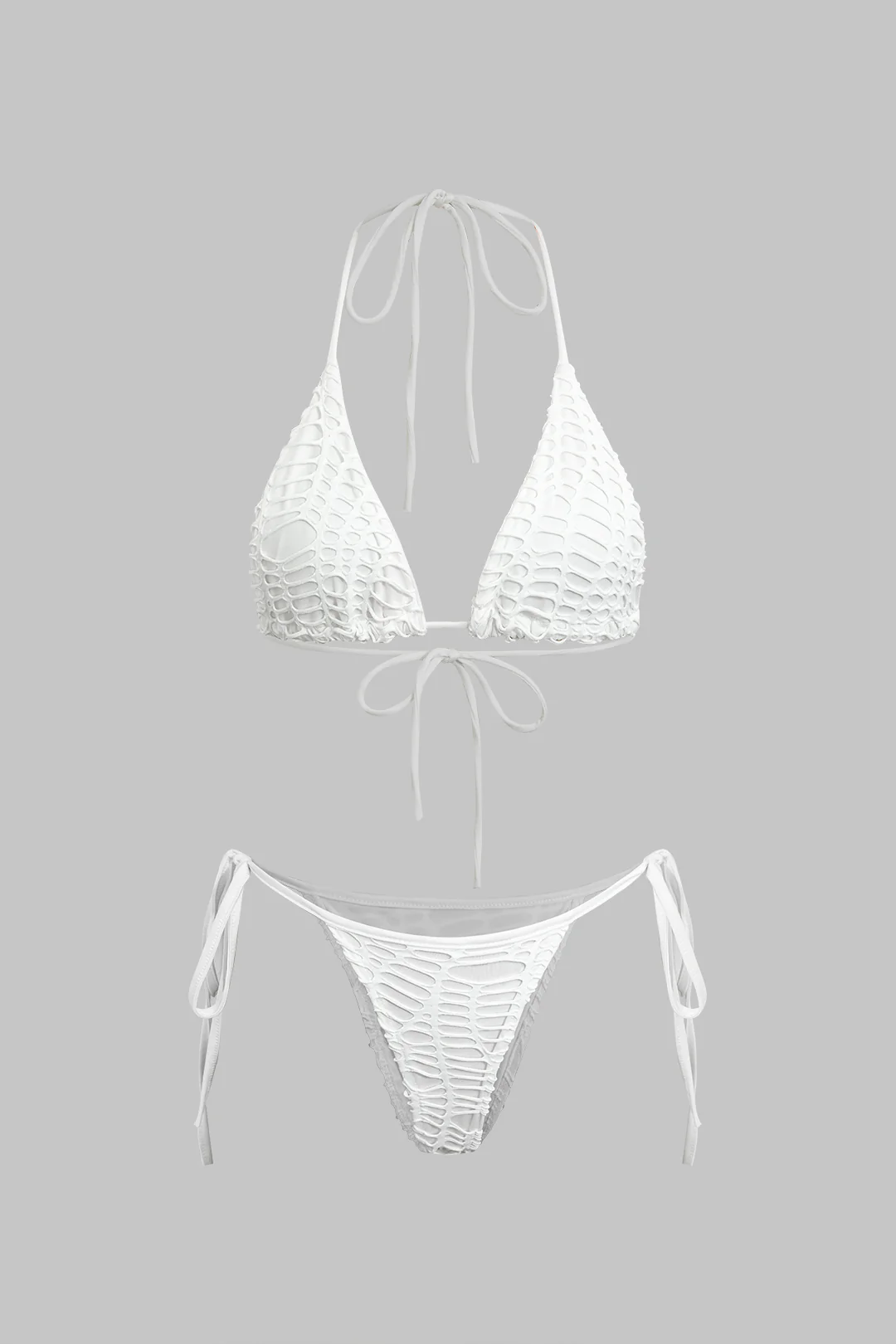Textured Halter Neck Bikini And Open Knit Cover Up Set - Image 3